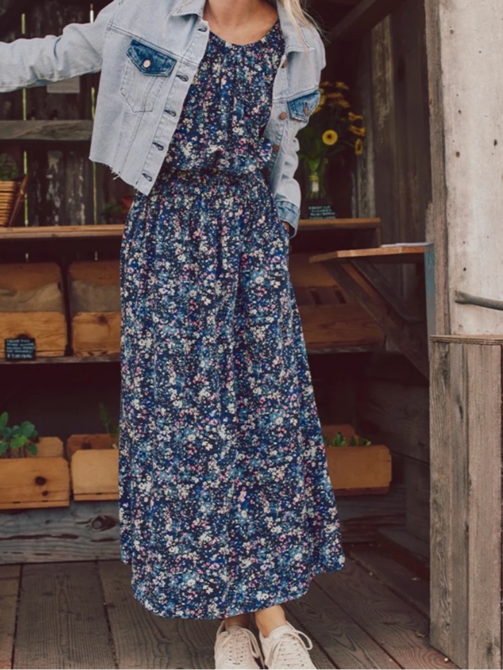 Marine Layer Charlotte Midi Dress Women Small Blue Floral NWT Peek-a-boo Back - Picture 3 of 11